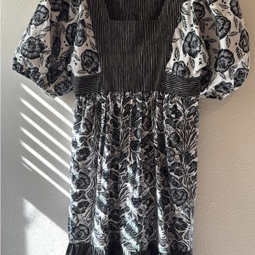 Anthropologie Black and White Floral Dress